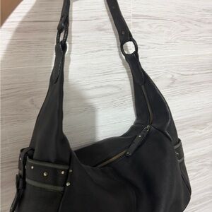Hilary Radley Black Leather Hobo Bag